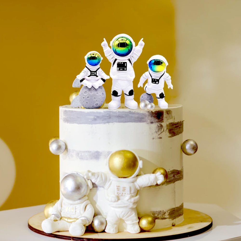 3 Pcs Astronaut Cake Topper, Spaceman Cake Decorations, Mini Set Astronaut Decor Figurines, for Kids Birthday Shower Astronaut Theme Party Supplies (Gradient blue) - Image 5