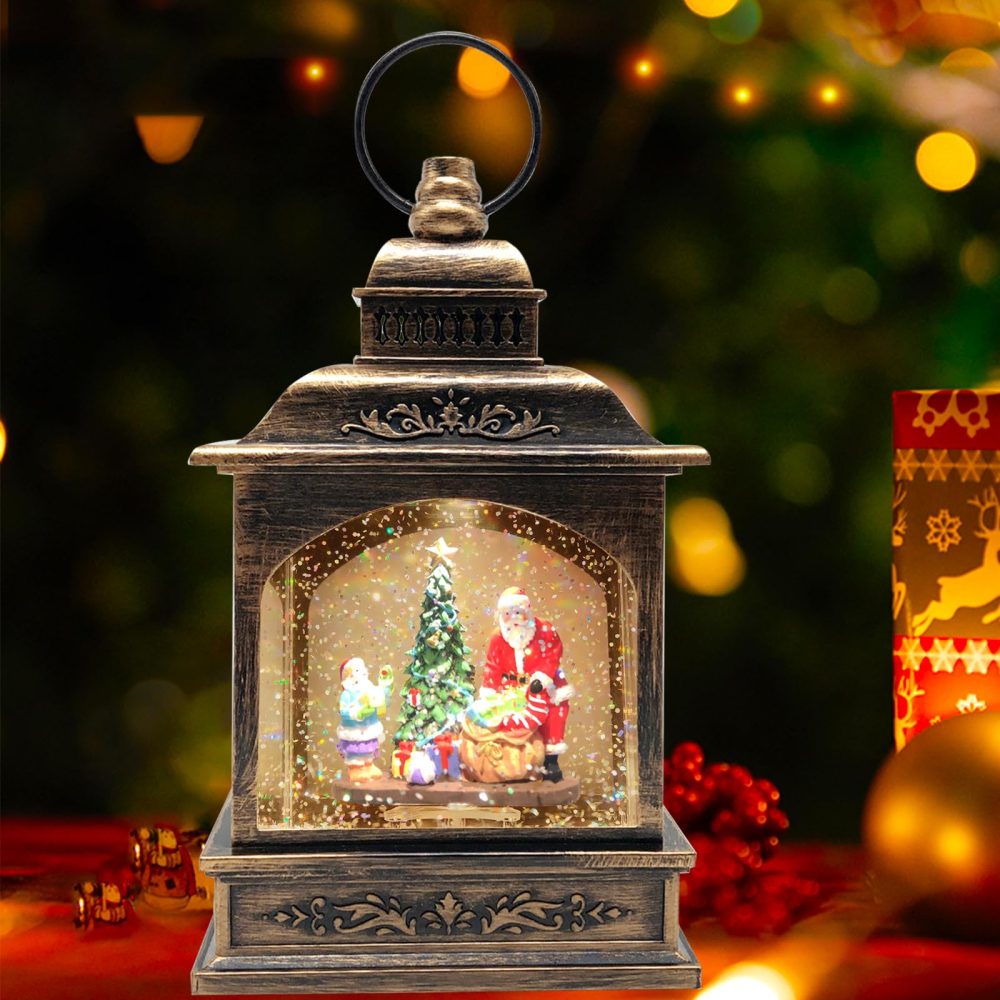 Marsyu Christmas Lantern Musical Christmas Snow Globes USB&Battery Powered Rotating Glittering Water Lanterns with Timer Vintage Christmas Decorations Home Décor Gifts (Santa Tree Little Girl Scene) - Image 8