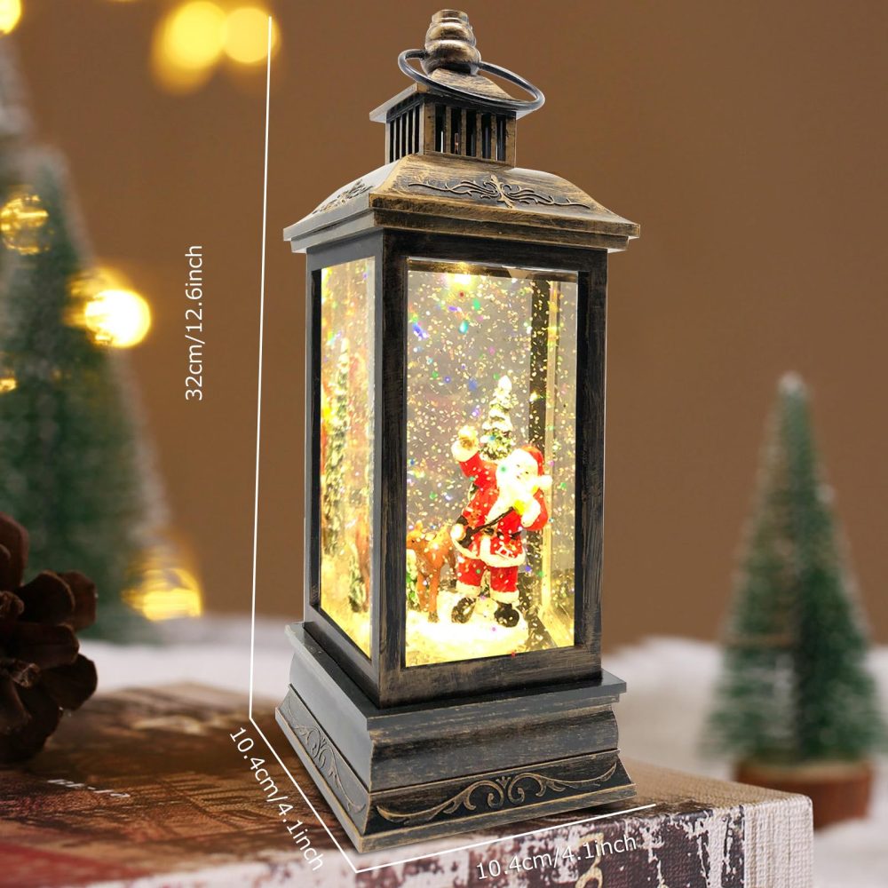 Marsyu Christmas Lantern Musical Christmas Snow Globes, USB & Battery Powered Rotating Glittering Water Lanterns with Timer, Vintage Christmas Decorations Home Décor Gifts (Santa Moose Snow Scene) - Image 4