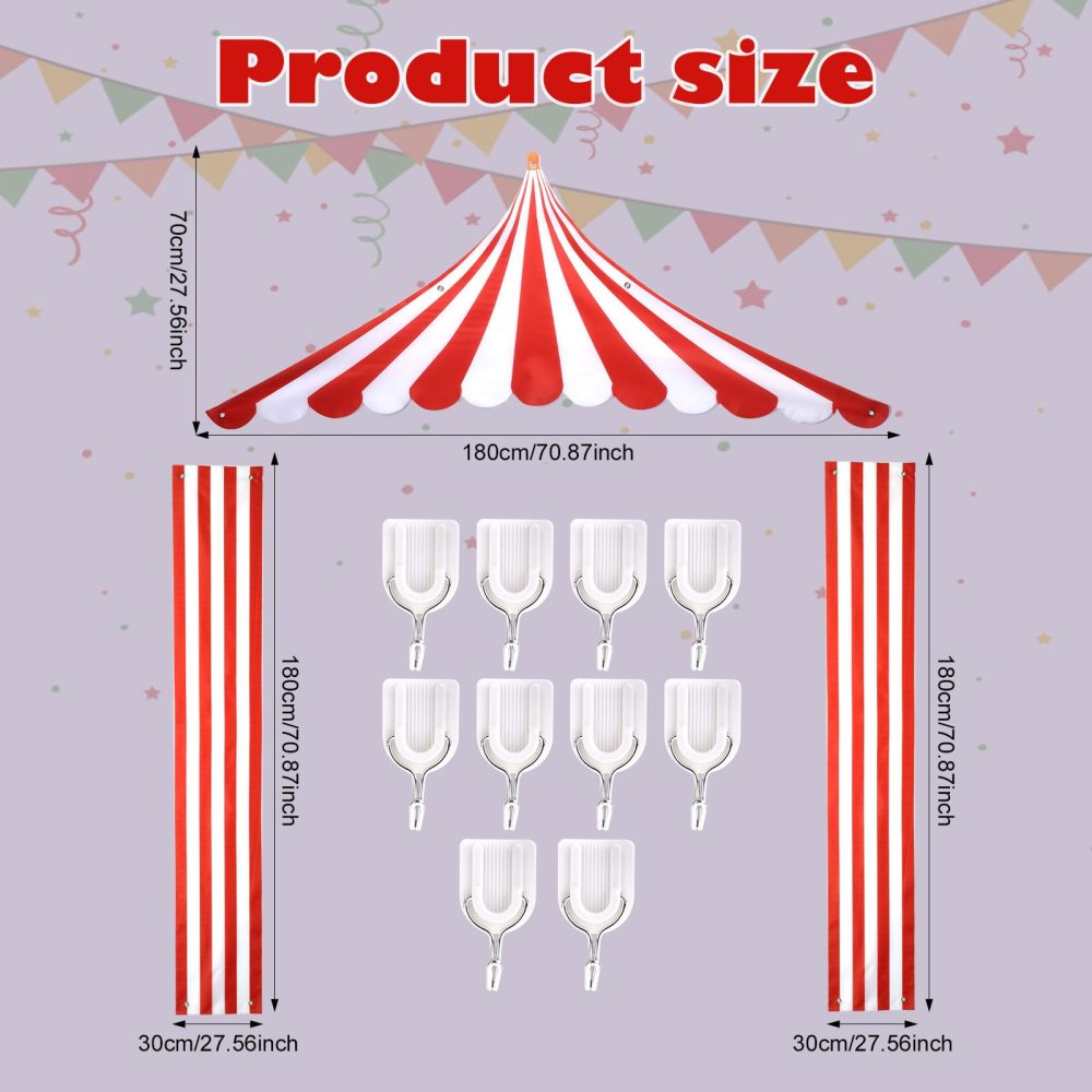 Circus Tent Decorations, Carnival Party Decoration Red & White Striped Circus Tent Banner Backdrop with 10 Hooks Circus Awning Decor for Theme Parties Halloween - Image 7