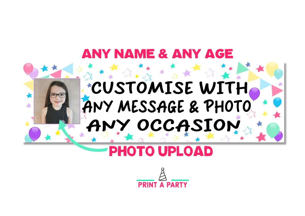 Large Personalised Banner Any Occasion Name with Photo for Men Women Boys Girls (6ftx2ft with PHOTO, Pastel Stars) - Image 5