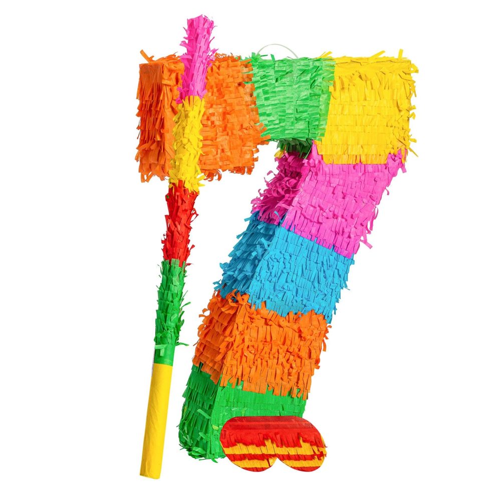Fax Potato Number 7 Cardboard Pinata, Stick and Blindfold Set - Fill Your Own Kids Large Party Accessory Decoration - W35cm x D7.5cm x H50cm