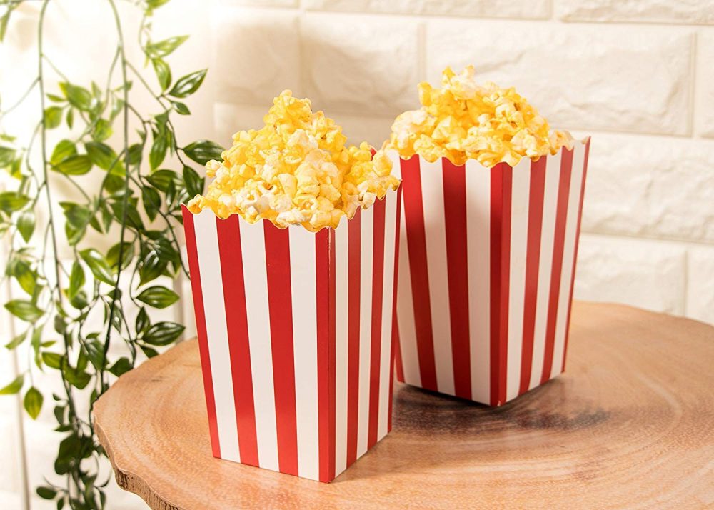 50PCS Popcorn Favor Boxes, Striped Paper Popcorn Boxes Cardboard Candy Container for Birthday Theater Themed Parties Movie Nights Carnivals, Red And White 3.3 X 5.6 Inches - Image 2