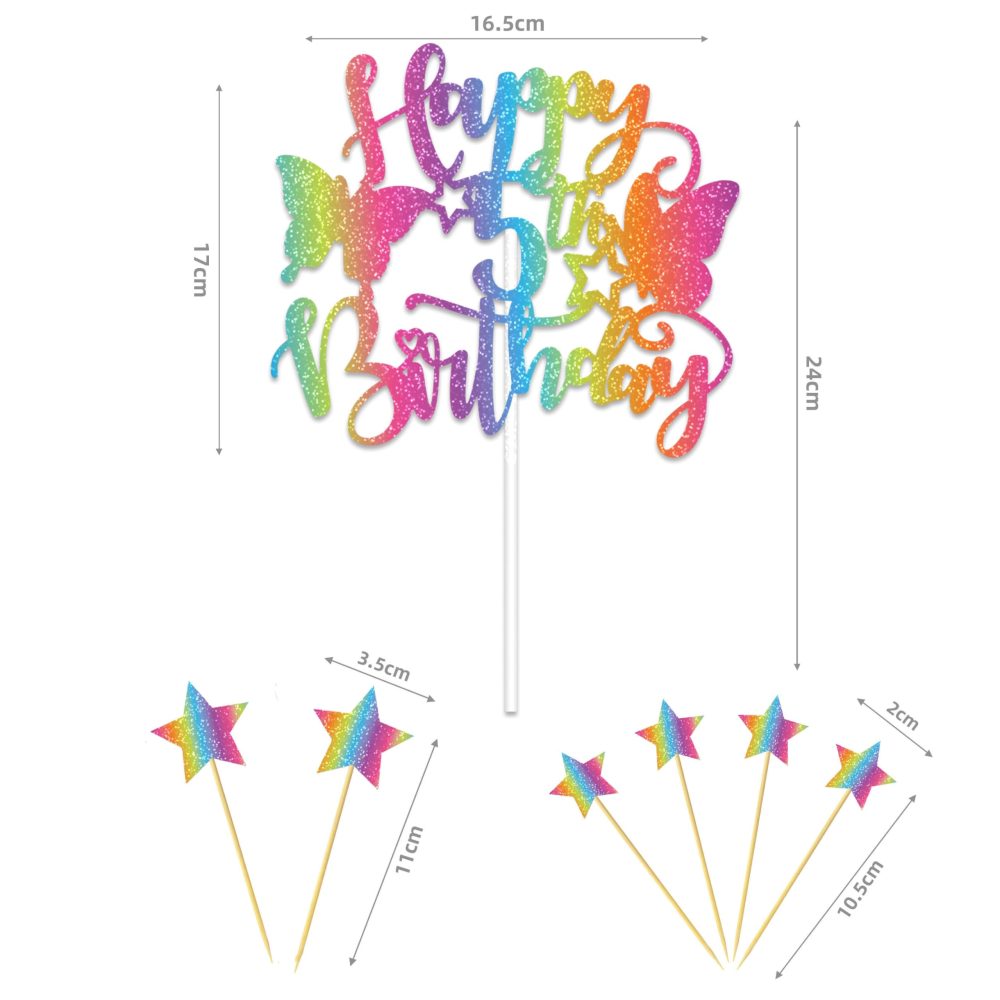 Joyeah Happy 5th Birthday Butterfly Cake Decorations, Butterfly Cake Topper Colorful Butterfly Cake Toppers Butterfly Cupcake Topper for Girls Birthday Wedding Party Fairy - Image 5