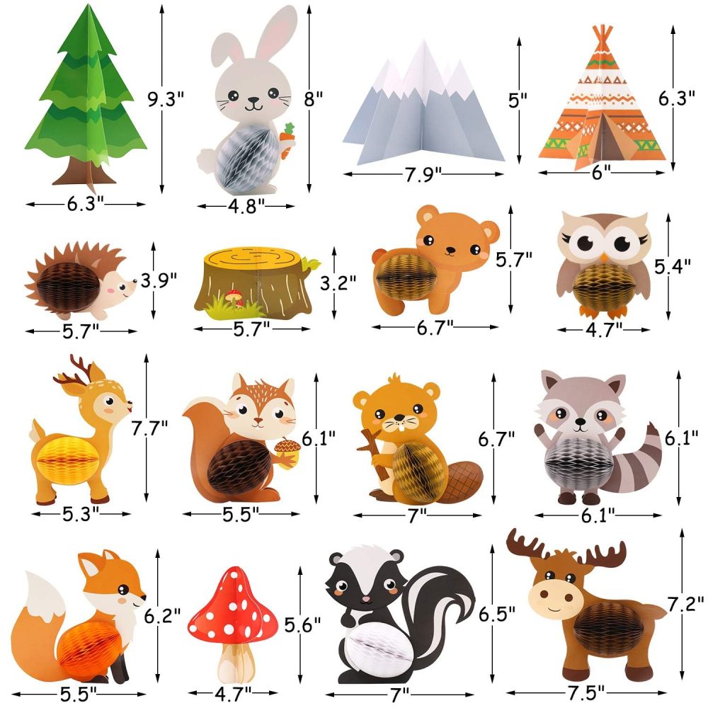 16PCS Woodland Animals Honeycomb Centerpieces Forest Friends 3D Table Toppers for Woodland Baby Shower Birthday Decorations Wild One Camping Party Supplies - Image 4