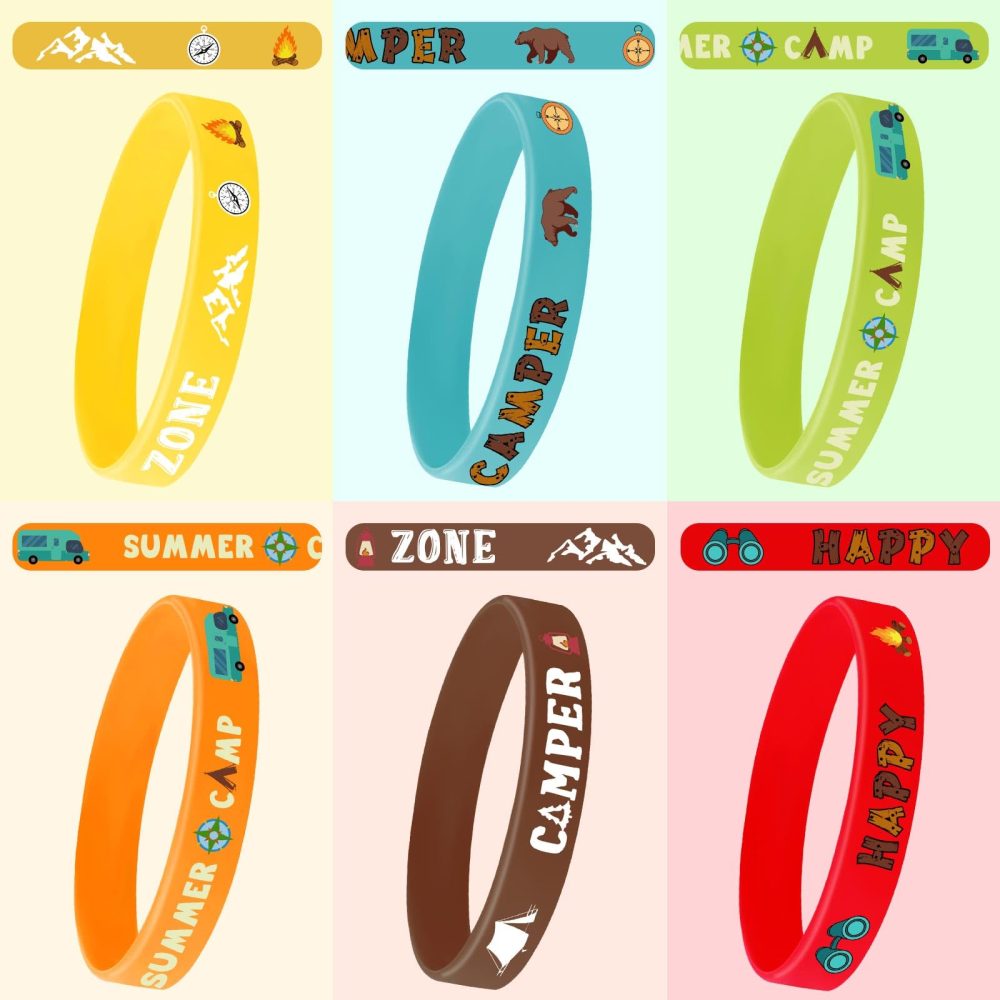 JUNEBRUSHS 42pcs Camping Party Favors Silicone Bracelets Summer Camping Theme Rubber Wristbands Accessories for Kids Adults Camping Adventure Birthday Party Decorations Gift Supplies - Image 6