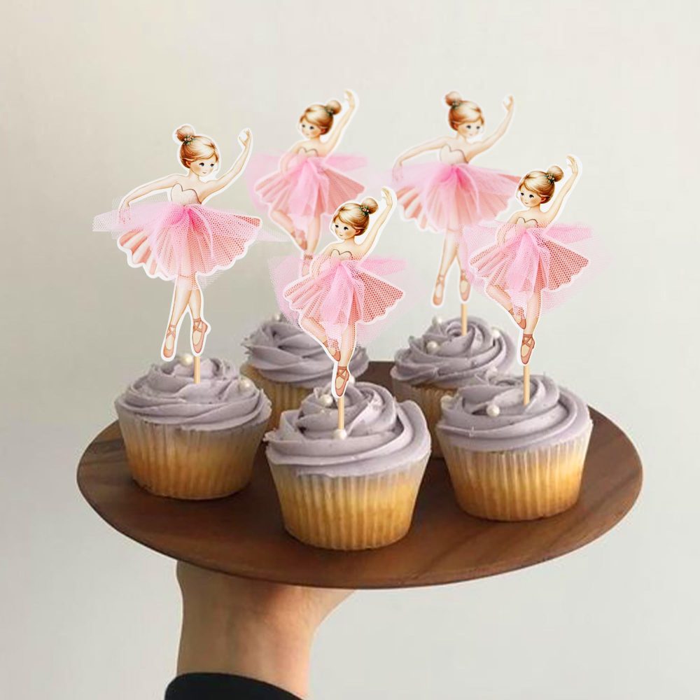 24 Pcs Ballerina Cupcake Toppers Pink Ballet Girl Cupcake Toppers Ballet Cupcake Decoration Picks for Ballerina Theme Baby Shower Birthday Party Cake Decoration Supplies - Image 5