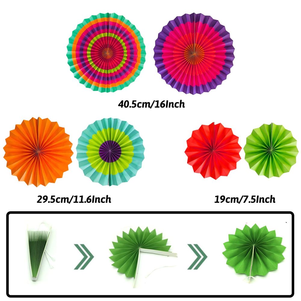 Recosis Party Decorations, Colourful Rainbow Foil Fringe Curtain Fiesta Hanging Paper Fans Pompoms Honeycomb Paper Hot air Balloon Garlands for Mexican Cinco De Mayo Taco Birthday Party Supplies - Image 5