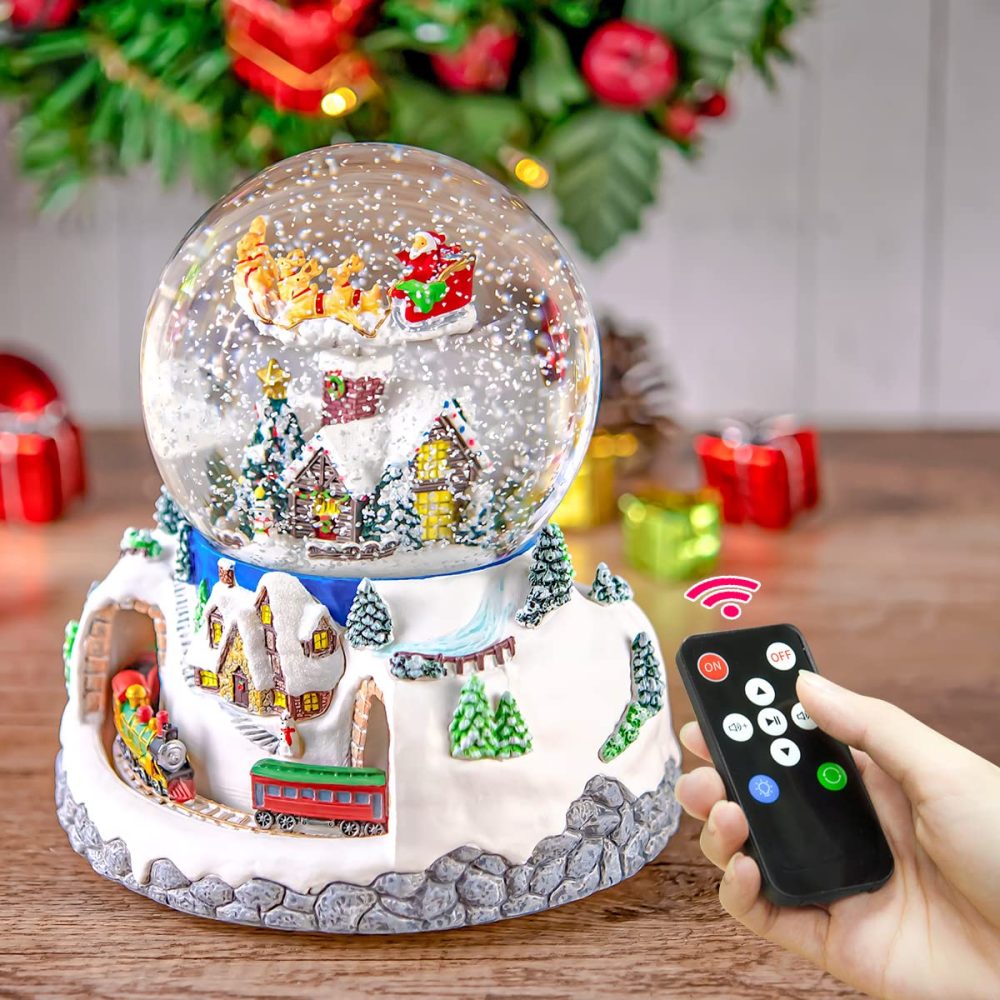 Christmas Music Box Snow Globe Gift, Musical Rotating Santa Claus with Train in Village Glitter Gifts for Wife Mom Girlfriend Daughter Son Granddaughter, Xmas Music Box Play 48 Christmas Songs - Image 5