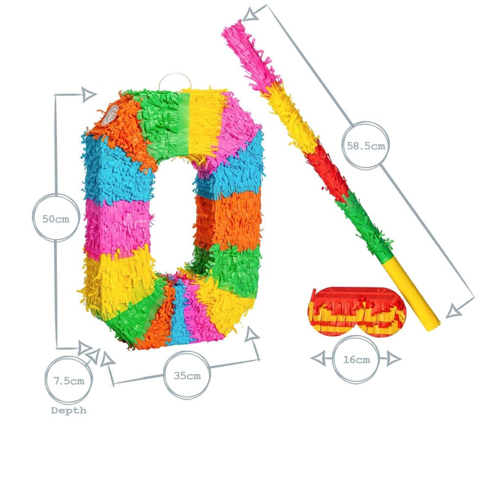 Fax Potato Number 0 Pinata Set with Stick & Blindfold - 50 x 7.5 x 35cm - Rainbow - Image 7