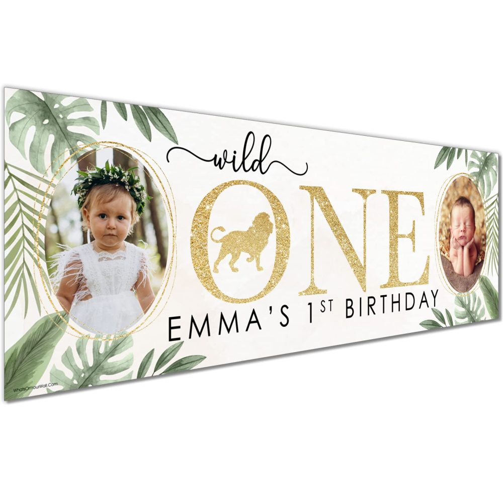 Small Banner 2 x 3ft | Personalised 1st Happy Birthday Photo Banner | 1st Birthday Decorations for Girls | First Birthday Decorations Girl | 1st Birthday Banner Girl | Botanical Leaf - Image 6