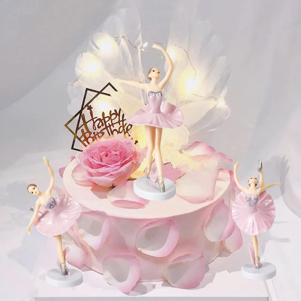5 Pcs Ballet Girl Birthday Cake Decoration Pearl Crown Cake Topper Feather Wings Girl Cake Topper for Wedding Party Girls Birthday Cake Decoration - Image 5