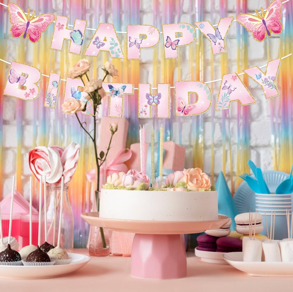 Butterfly Birthday Decorations,Butterfly Decorations Butterflies Decorations Hanging Swirls Happy Birthday Banner Birthday Decoration for Women Birthday Decorations for Girls Birthday Girl Decoration - Image 6