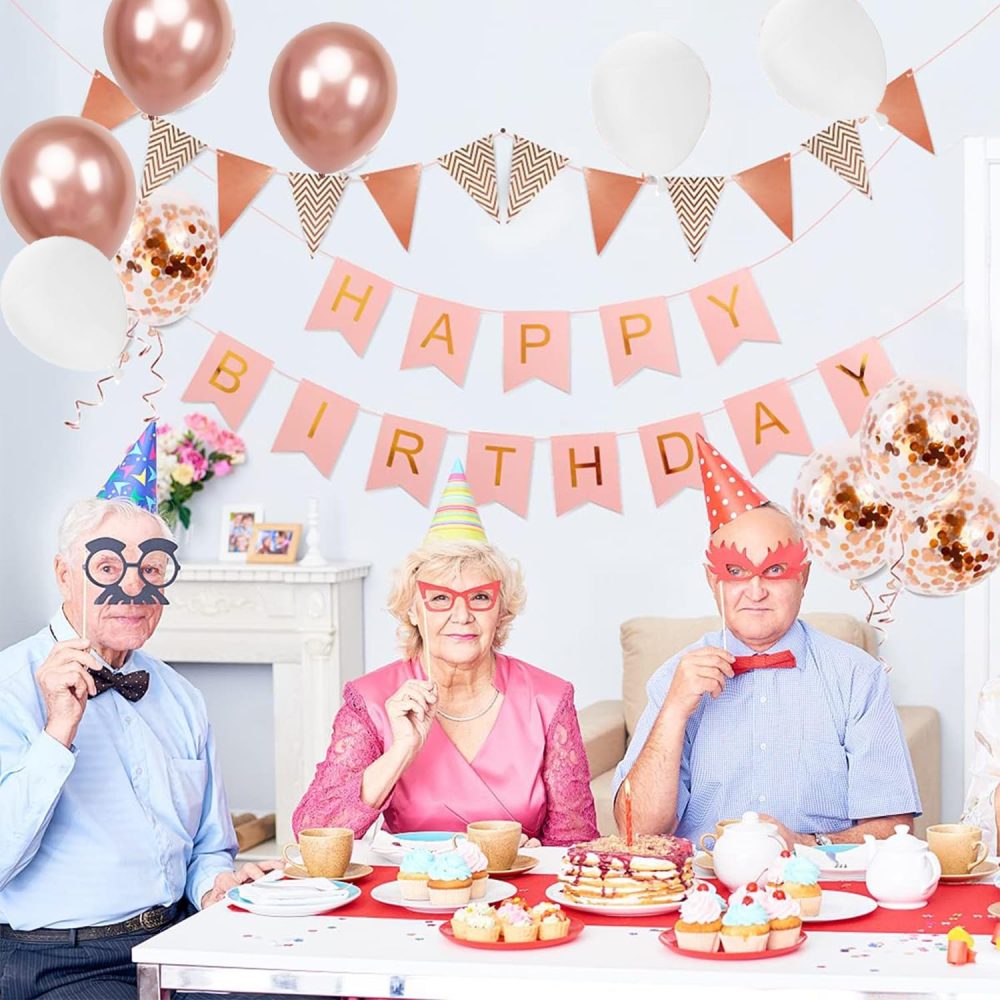 Buygain Happy Birthday Banner and Bunting, Rose Gold Birthday Decoration 12inch Happy Birthday Balloons, Ribbons and Birthday Banners, Wall Hooks, A Perfect Happy Birthday Decorations. - Image 2