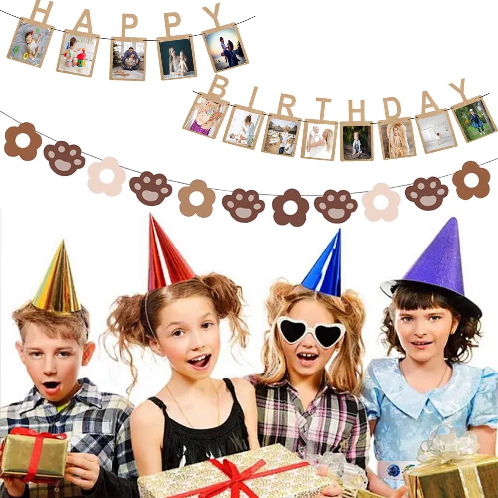 2 PCS Happy Birthday Photo Banner, Personalised Birthday Banner for Photo and Cute Bear Claw Bunting, Birthday Party Decor with 13 Photo Frames, Perfect Milestone Birthday Bunting for Kids (Bear Claw) - Image 5