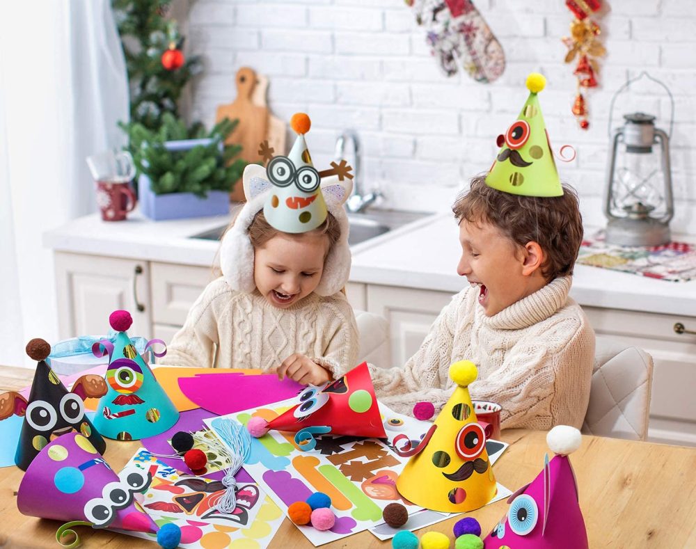 Glittery Garden Party Hats Birthday Activity Kit with Stickers, Fun Arts & Crafts for Kids. Animal & Monster Theme Party Favor, Game Supplies - Image 5