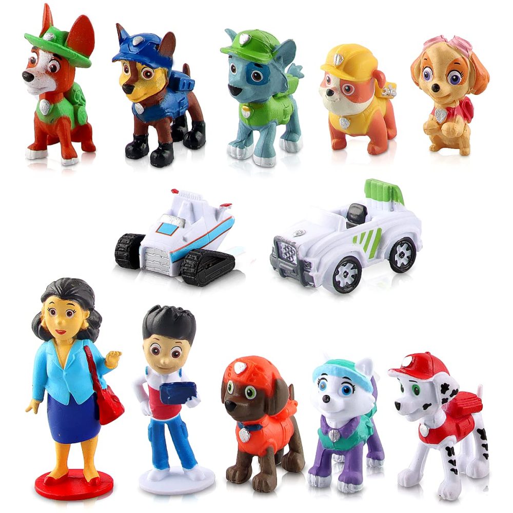 Paw Dog Cake Toppers, Mini Figures Set 12 Pcs Paw Dog Patrol Birthday Party Supplies Cupcake Figurines Party Cake Decoration Supplie (B)