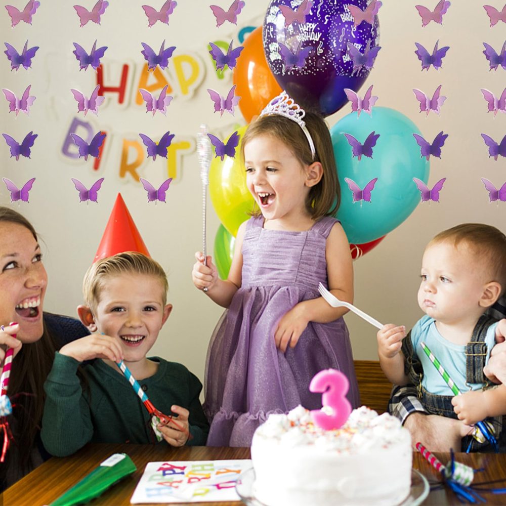 Butterfly Party Decorations, 3D Butterfly Banner Paper Garland for Wedding Birthday New Year's Annual School Decoration, Baby Shower, Gradient Pink Butterfly Streamers 2.8m (purple) - Image 4