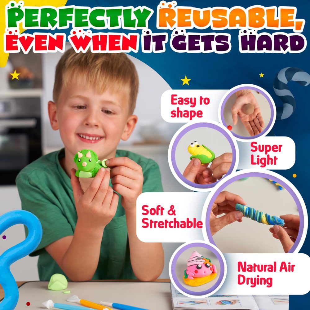 Air Dry Clay for Kids for Kids, 26 Colors Modelling Clay with 8 Tools, Project Booklet, 26 Poly Bags, Soft Ultra Light Magic Clay, Quick Drying Foam Clay for Children, Art & Craft Kits - Image 5