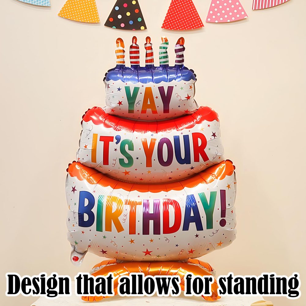 JYJLLM birthday decoration balloon jumbo 120cm tall happy birthday balloons，Little Bear Candle Big Balloon，Freestanding birthday balloon in red，Colourful and unique for your (Purple birthday balloon) - Image 3
