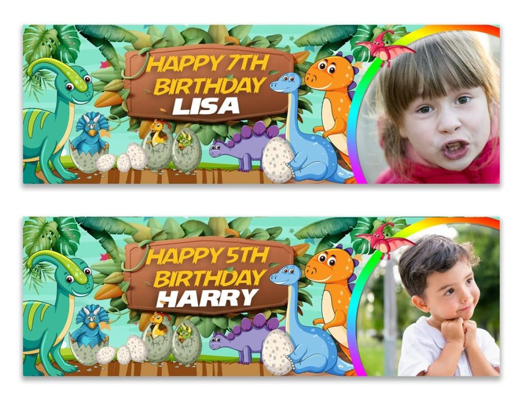 2 Personalised Birthday banner photo Dinosaur volcano boy girl Children kids Party celbration Poster Decoration- any age, any name - Image 3