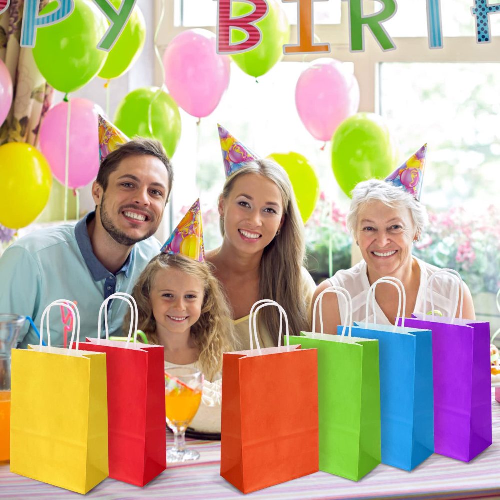 Party Bags, 10 Pcs Paper Gift Bags with Handles,6 Colors Childrens Kraft Paper Party Bags for Kids Party,Birthday,Coloured Paper Bags Supplies -16×8×22 cm (10 PACK Rainbow) - Image 2