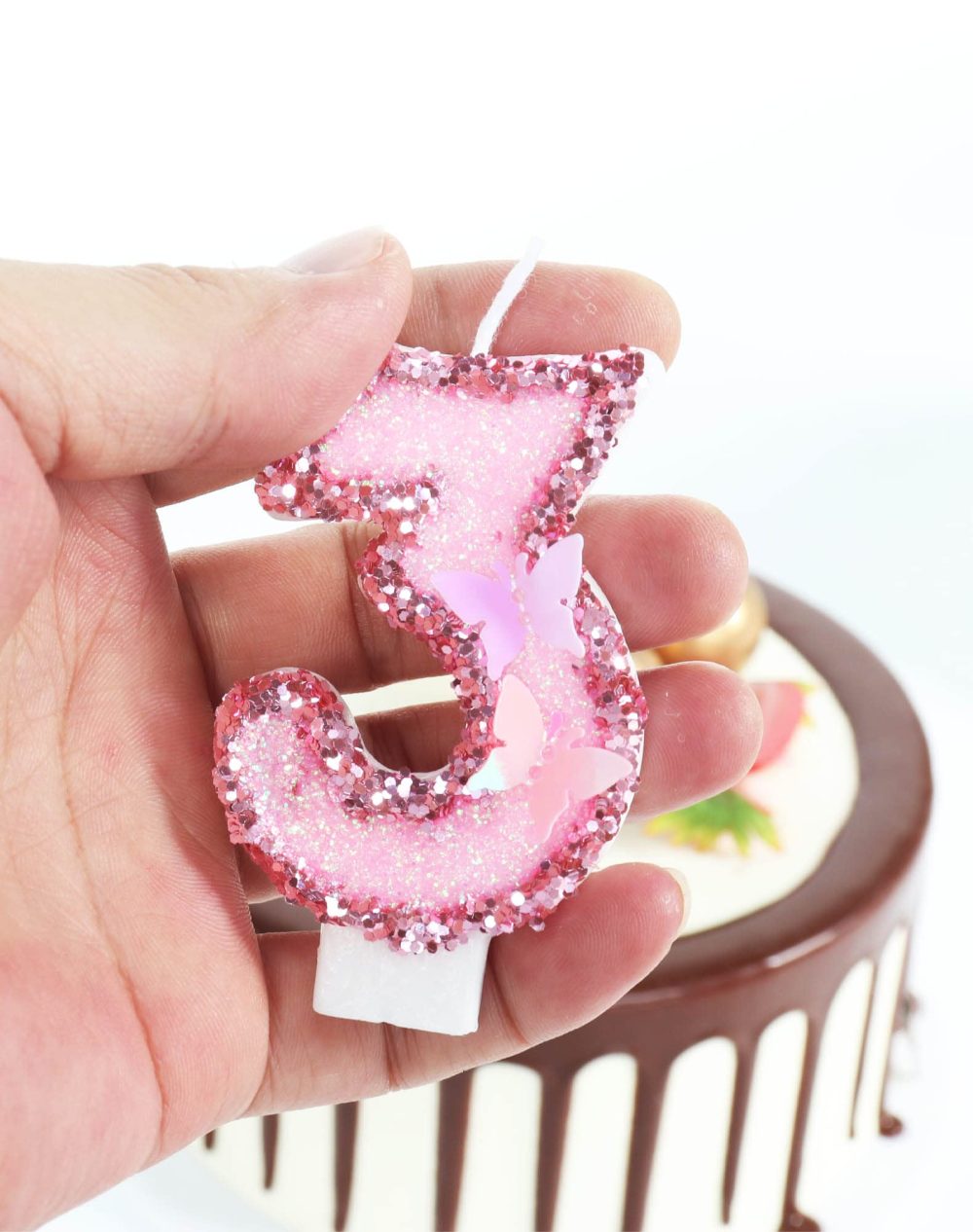3rd Butterfly Birthday Candles, Number 3 Pink Candle, Birthday Candle for Cake, Happy 3 Birthday Candle, Handmade Sequin Shining Numeral Candles Cake Topper Decoration for Girls Birthday Party - Image 4