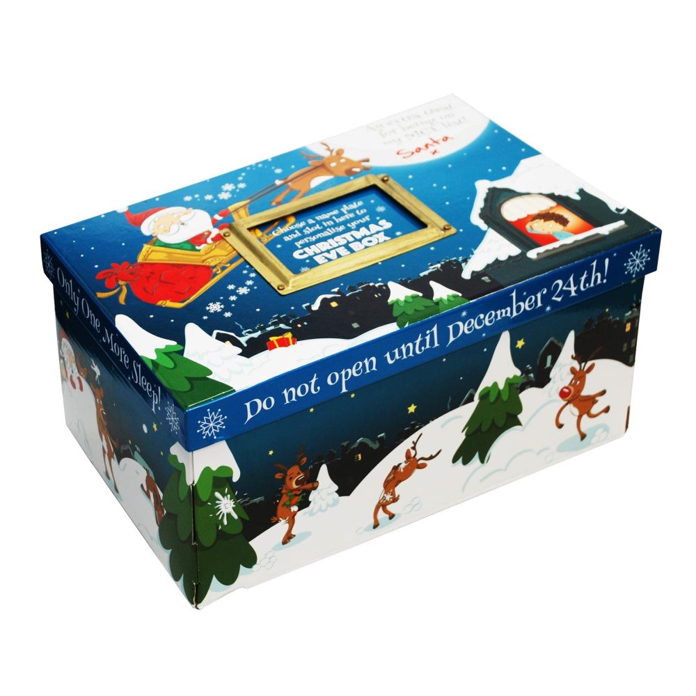 Christmas Eve Box Boys Blue Design Decorative Cardboard Festive Gift Treat Box - Assembly Required - 15.5cm (H) x 33.5cm (L) x 23cm (W)
