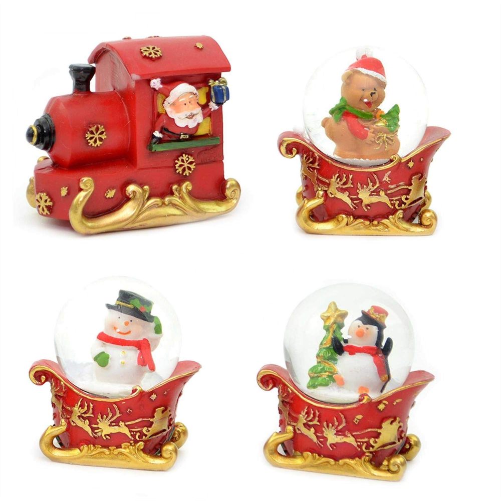 Christmas Snowglobe Set of 3pcs Sleigh Train Carriages & Engine Hand Painted Snowman Santa Teddy Penguine Table Mantel Decoration Xmas Gifts - Image 3