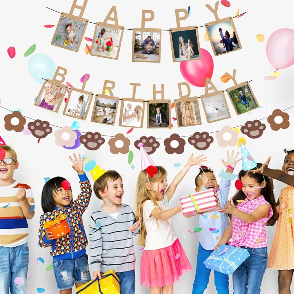 2 PCS Happy Birthday Photo Banner, Personalised Birthday Banner for Photo and Cute Bear Claw Bunting, Birthday Party Decor with 13 Photo Frames, Perfect Milestone Birthday Bunting for Kids (Bear Claw) - Image 2