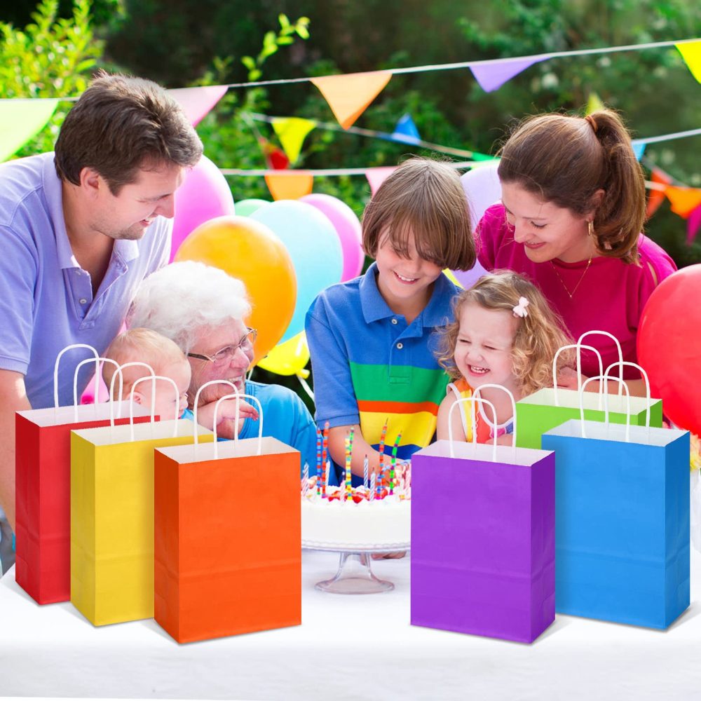 Party Bags, 10 Pcs Paper Gift Bags with Handles,6 Colors Childrens Kraft Paper Party Bags for Kids Party,Birthday,Coloured Paper Bags Supplies -16×8×22 cm (10 PACK Rainbow) - Image 4