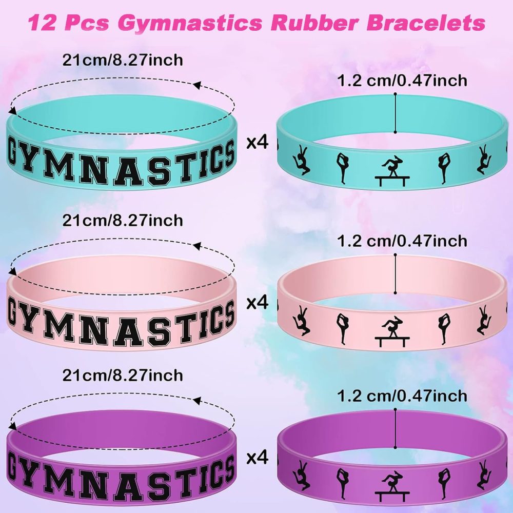 136 PCS Gymnastics Party Favors Gymnastics Themed Birthday Party Supplies Include Silicone Bracelets, Keychains, Hair Ties and Vinyl Stickers for Girls Women Gymnastics Party Decorations - Image 7