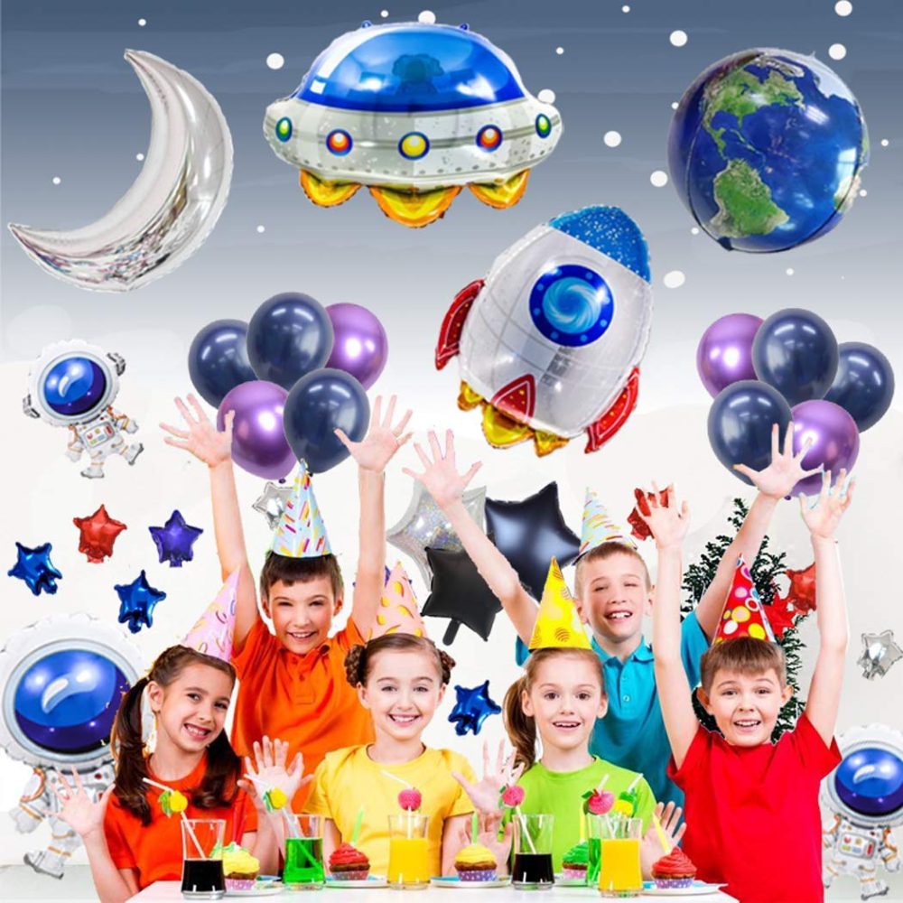 UFO Outer Space Decorations Party Supplies Foil Balloons Boy Birthday Baby Shower Chrome Blue Black Galaxy Astronaut Airship Space Theme Baby Shower - Image 3