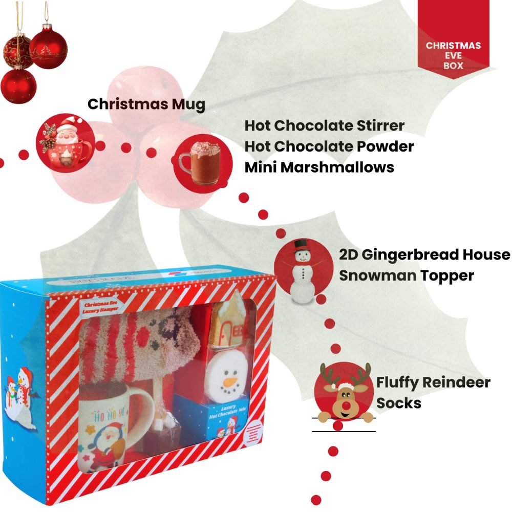 Christmas Eve box for Kids Adults - Luxury Hot Chocolate Hamper -Red and White Candy Canes, Santa Mug, Gingerbread Man, Instant Hot Chocolate Powder, Warm Socks, Toppers, Stirrer - Xmas Gifts Boy Girl - Image 7