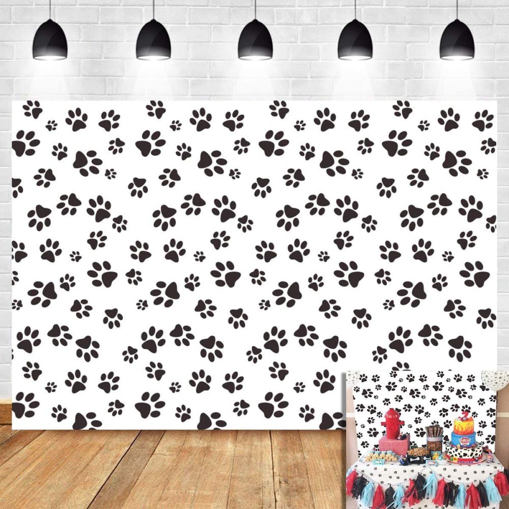 Paw Patrol Themed Photography Backdrop Kids Birthday Party Supplies Puppy Dog Paw Print Photo Background Newborn Baby Shower Vinyl 5x3ft Pet Treat Party Decoration Candy Table Photo Booth Studio Props