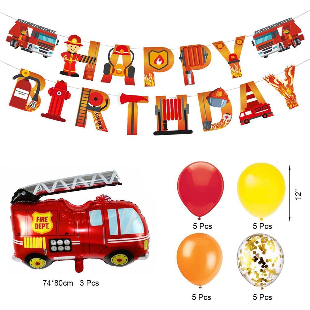 Giant Fire Truck Foil Balloons for Firefighter Theme Birthday Party Decoration with Fireman Birthday Banner - Image 5