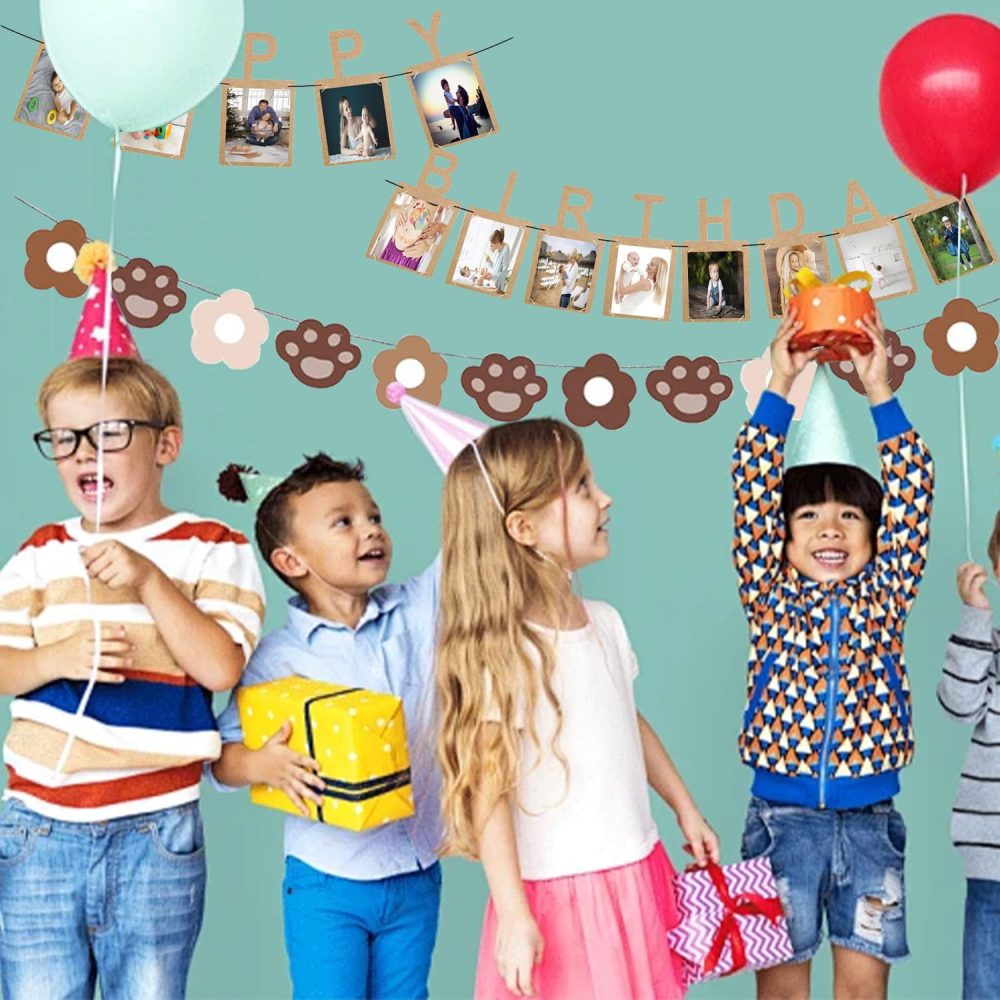2 PCS Happy Birthday Photo Banner, Personalised Birthday Banner for Photo and Cute Bear Claw Bunting, Birthday Party Decor with 13 Photo Frames, Perfect Milestone Birthday Bunting for Kids (Bear Claw) - Image 4