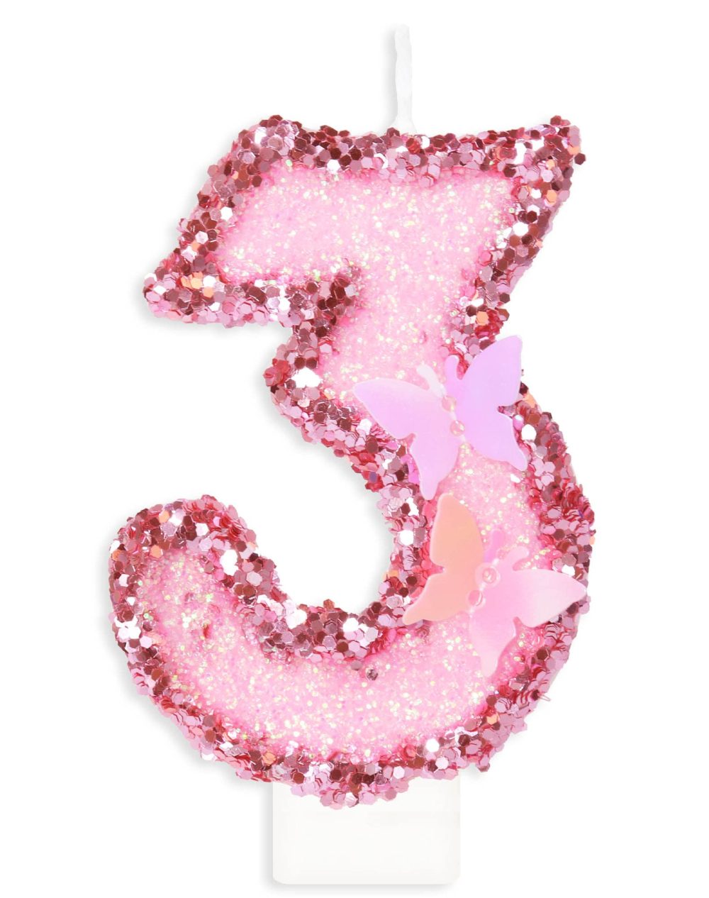 3rd Butterfly Birthday Candles, Number 3 Pink Candle, Birthday Candle for Cake, Happy 3 Birthday Candle, Handmade Sequin Shining Numeral Candles Cake Topper Decoration for Girls Birthday Party