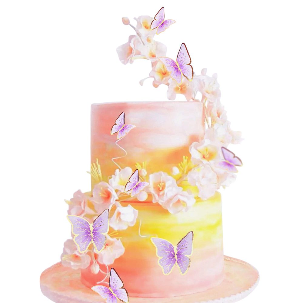 Blumomon 30Pcs Lively 3D Butterfly Cake Topper Decorations Purple Gold Edge Mixed Size Butterfly Cupcake Picks for Girls Women's Happy Birthday Wedding Party Cake Wall Party Food Decorations - Image 7