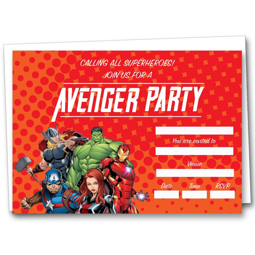 Shmaki Avenger Superhero Birthday Party Invites White Envelopes 40 Pack