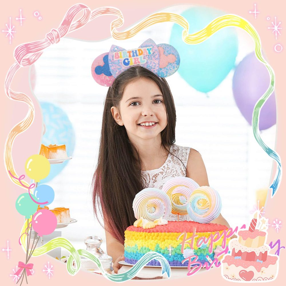 UNKJIN Mouse Ears Headband, Birthday Ears Headband, Sequin Bow Headband for Princess Birthday Party Decoration (Birthday) - Image 6