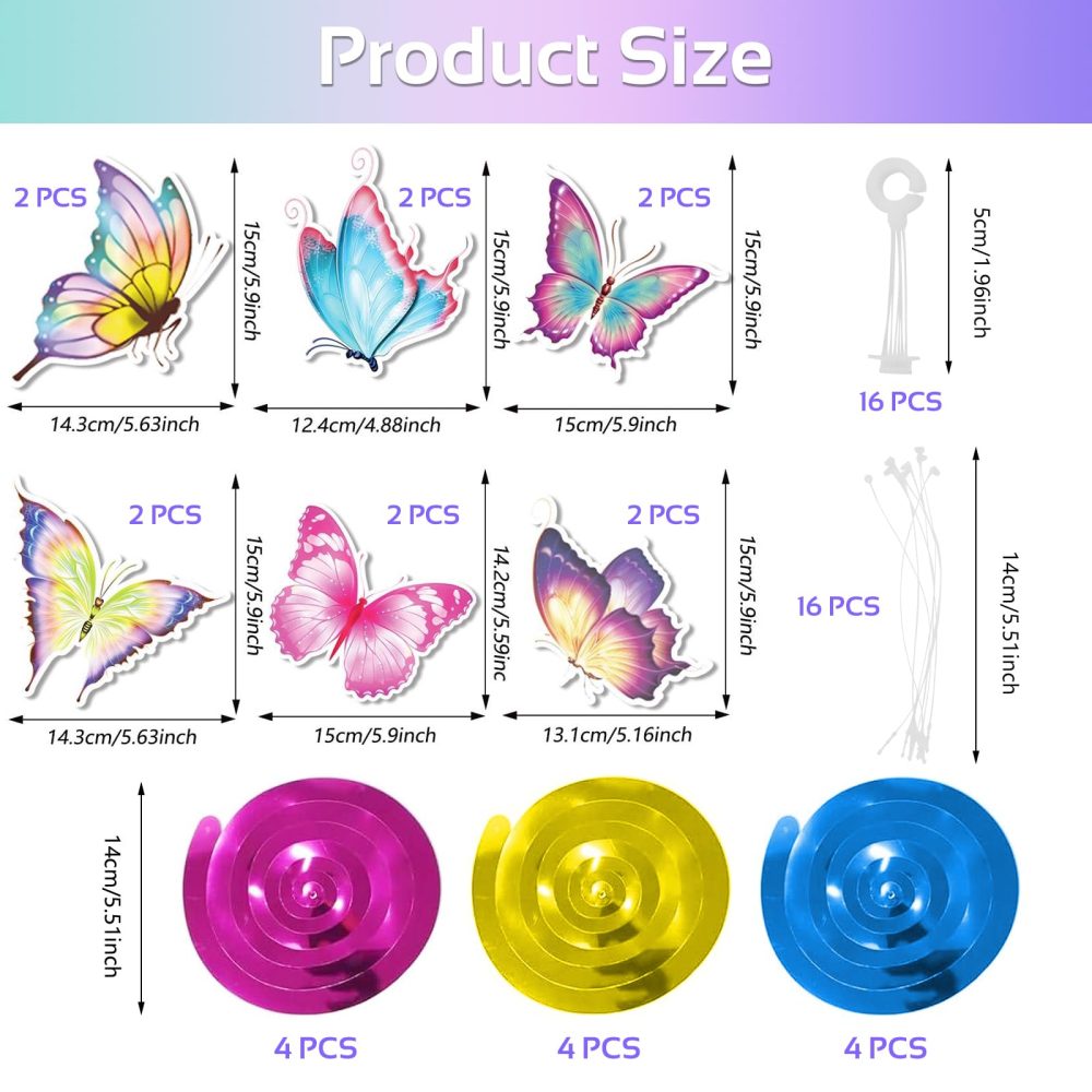 NICKLIN Butterfly Decorations 56pcs Butterfly Birthday Decorations,Butterfly Hanging Swirls Decorations,Butterfly Party with Glitter Paper Flowers for Home Classroom Baby Birthday Garden Themes - Image 5