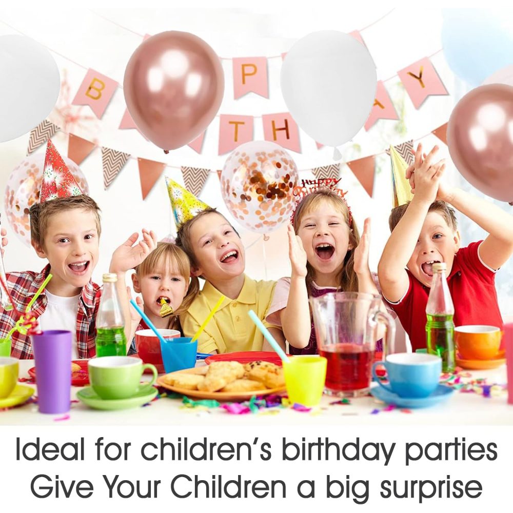 Buygain Happy Birthday Banner and Bunting, Rose Gold Birthday Decoration 12inch Happy Birthday Balloons, Ribbons and Birthday Banners, Wall Hooks, A Perfect Happy Birthday Decorations. - Image 5