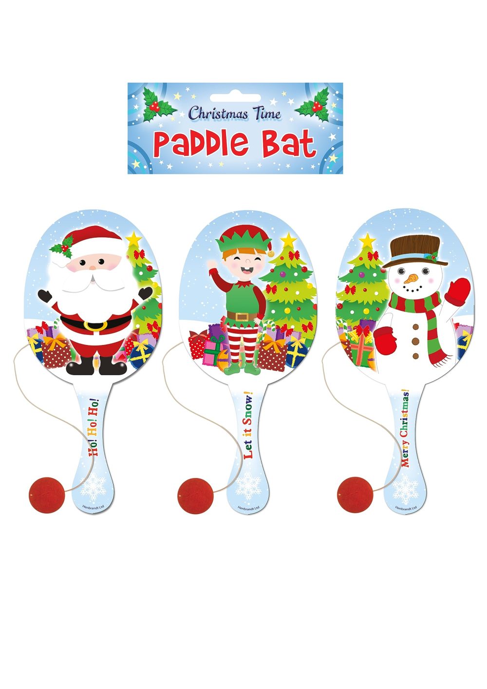 HENBRANDT Single Christmas Wooden Paddle Bat and Ball Game for Kids Unisex Party Bag Favours Loot Bag Stocking Fillers Xmas Gifts Snowman Santa Claus Elf Game for Boys and Girls - Image 2
