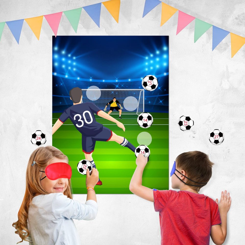 ELECLAND Pin The Soccer Game for Kids, Pin The Soccer on The Goal with Soccer Ball Stickers, Football Party Games Christmas Party Games for Classroom Activities, Football Birthday Decorations - Image 2