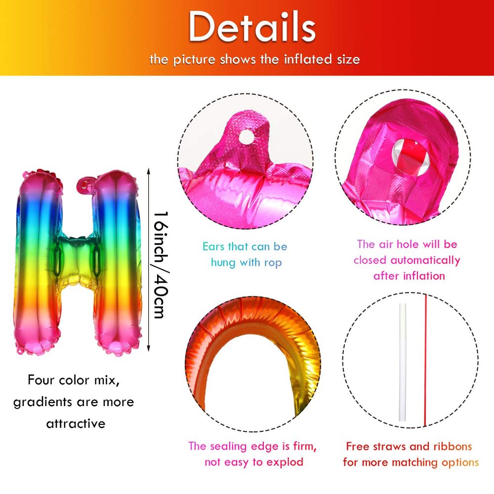 16 Inch Happy Birthday Balloon Banner Rainbow Self Inflating Metallic Aluminum Foil Letter Balloons Ribbon Included for Kids Adults Wedding Festival Holiday Party Decorations - Image 7