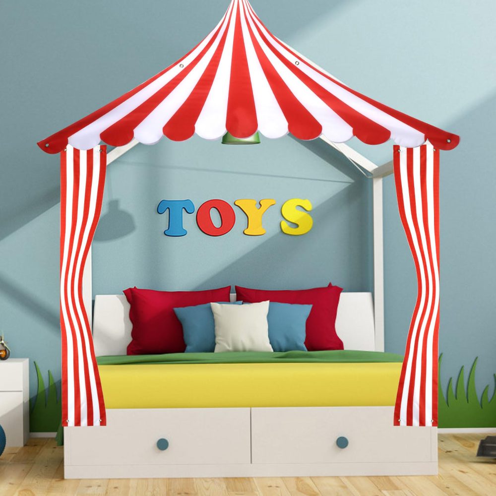 Circus Tent Decorations, Carnival Party Decoration Red & White Striped Circus Tent Banner Backdrop with 10 Hooks Circus Awning Decor for Theme Parties Halloween - Image 5