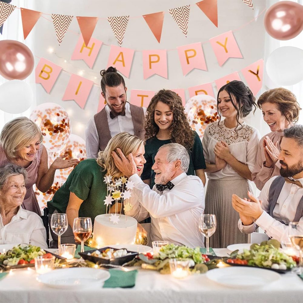 Buygain Happy Birthday Banner and Bunting, Rose Gold Birthday Decoration 12inch Happy Birthday Balloons, Ribbons and Birthday Banners, Wall Hooks, A Perfect Happy Birthday Decorations. - Image 3
