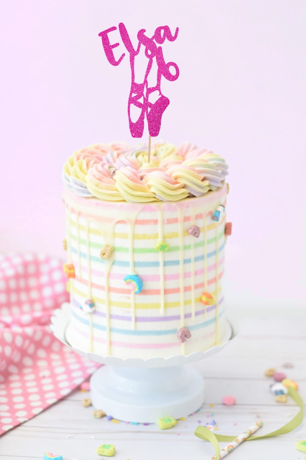 Personalised Ballet Dance Happy Birthday Glitter Topper by Cakeshop | Custom Colour Any Name/Age Ballerina Gymnastic Cake Decoration for 4th 5th 6th 7th 8th 9th 10th 11th 12th 16th 18th Baby Pink - Image 3