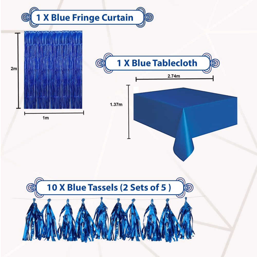 Areebz 82pc Blue Birthday Party Decorations Happy Birthday decoration banner Latex Confetti Star Heart foil Balloons tassel curtain tablecloth for Boys Man - Image 4